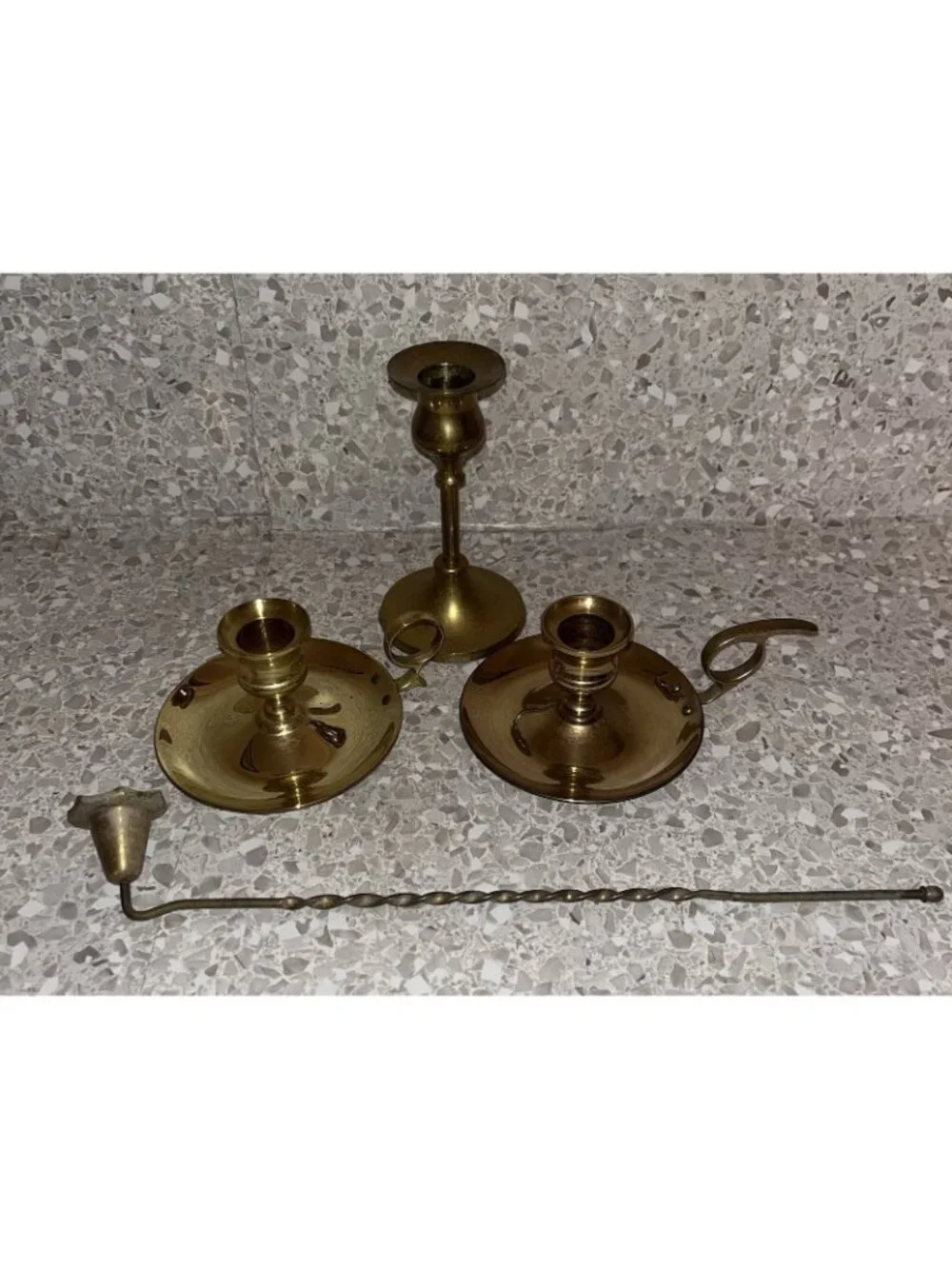 Brass Candlestick Holders Chamber Style one Stick Snuffer Lot of 4